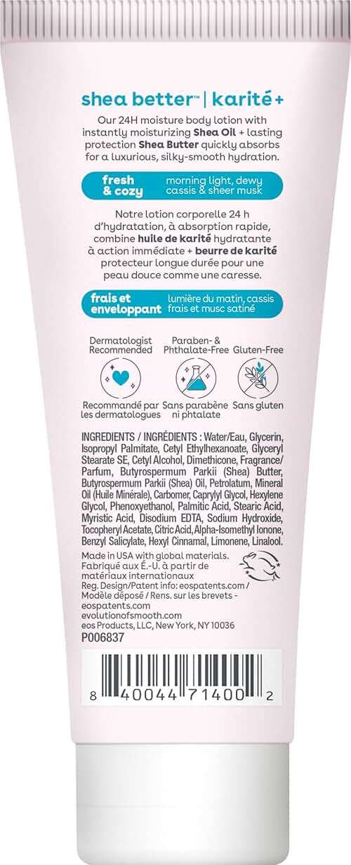 eos 24H Moisture Travel Body Lotion- Fresh & Cozy, Travel Size Essential, Toiletries, Mini Body Lotion, 2.5 fl oz (Pack of 2) - Image 6