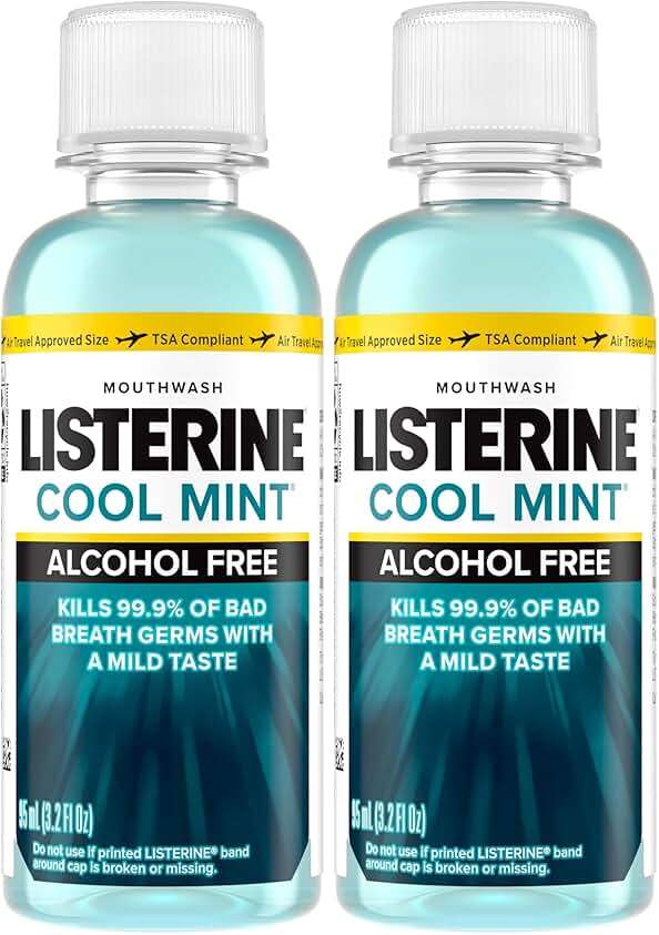 Listerine Alcohol Free Mouthwash, Less Intense Alcohol-Free Oral Care Formula for Bad Breath, Cool Mint Flavor, 3.2 fl. oz (Pack of 2) - Image 1