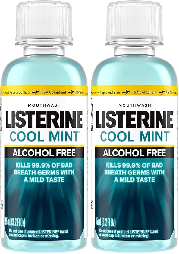 Listerine Alcohol Free Mouthwash, Less Intense Alcohol-Free Oral Care Formula for Bad Breath, Cool Mint Flavor, 3.2 fl. oz (Pack of 2) - Product Image