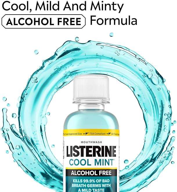 Listerine Alcohol Free Mouthwash, Less Intense Alcohol-Free Oral Care Formula for Bad Breath, Cool Mint Flavor, 3.2 fl. oz (Pack of 2) - Image 2