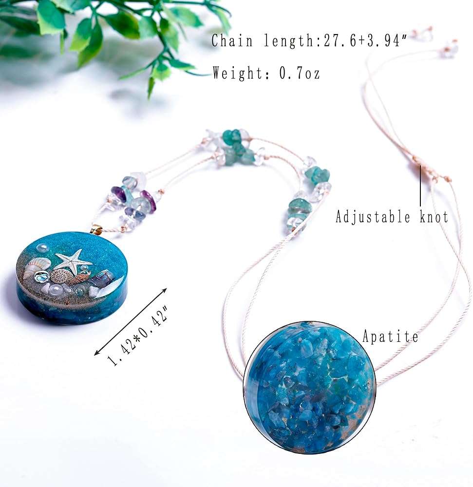Da Piao Liang Ocean Theme Resin Pendant Necklace, Starfish and Seashell Design, 27.6-31.5" Adjustable Chain, Blue Apatite, 0.7oz - Image 3