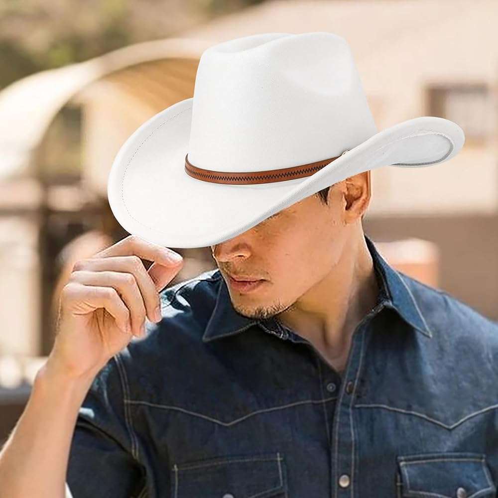 Western Cowboy Hats for Women Classic Felt Wide Brim Fedora Hat with Belt Buckle Retro Panama Hat Unisex Rolled up Cap - Image 4