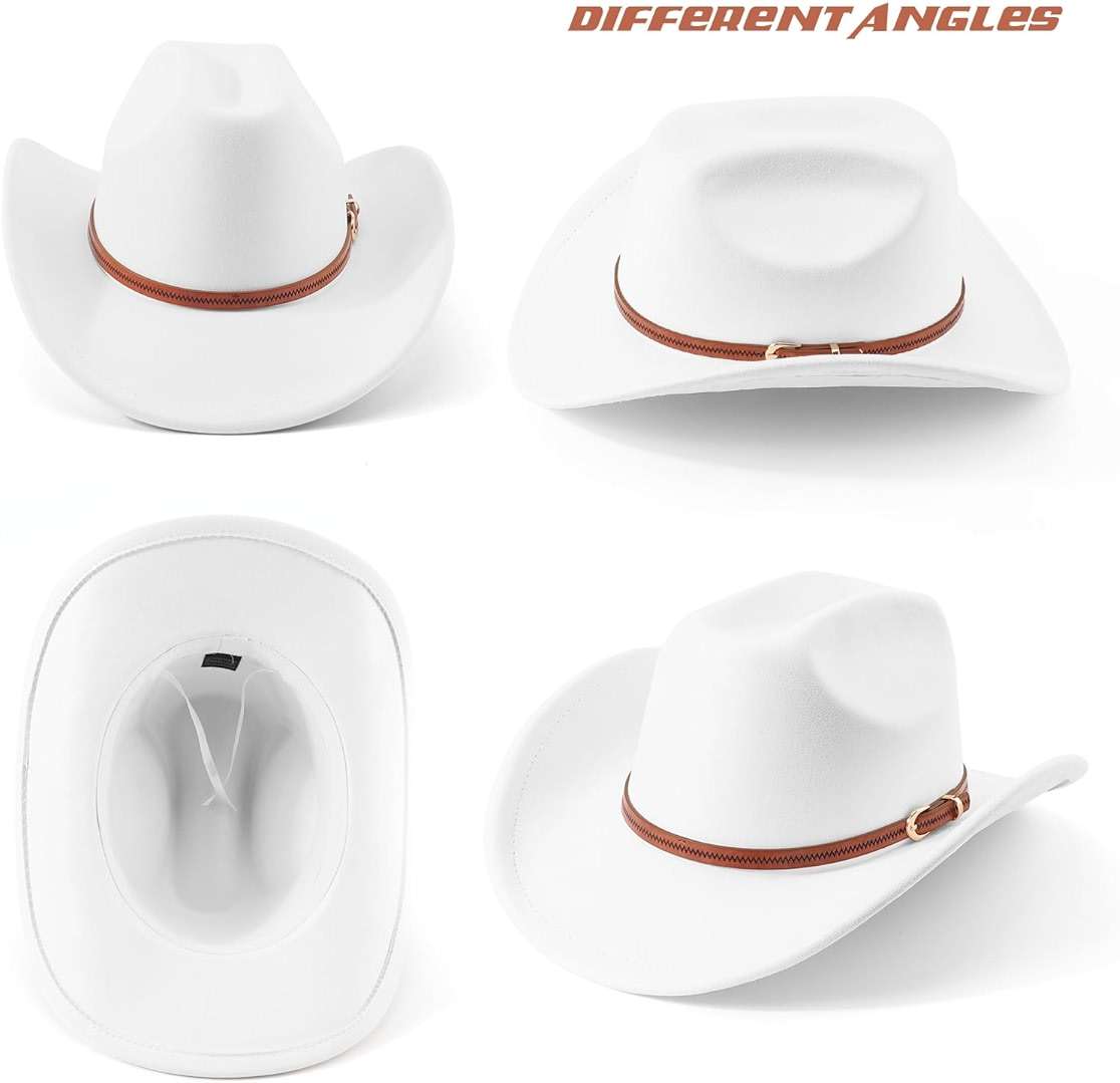 Western Cowboy Hats for Women Classic Felt Wide Brim Fedora Hat with Belt Buckle Retro Panama Hat Unisex Rolled up Cap - Image 7