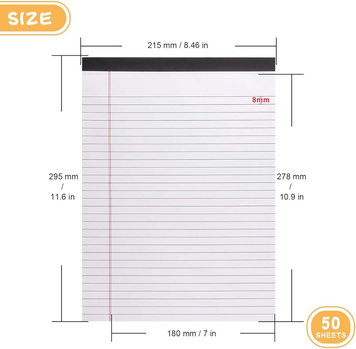 ZZTX Legal Pads 8.5 x 11 Inch White Writing Notepad, Lined Writing Pads for Work Office School, 50 Sheets Per Pad, A4, 1 Pack - Image 2