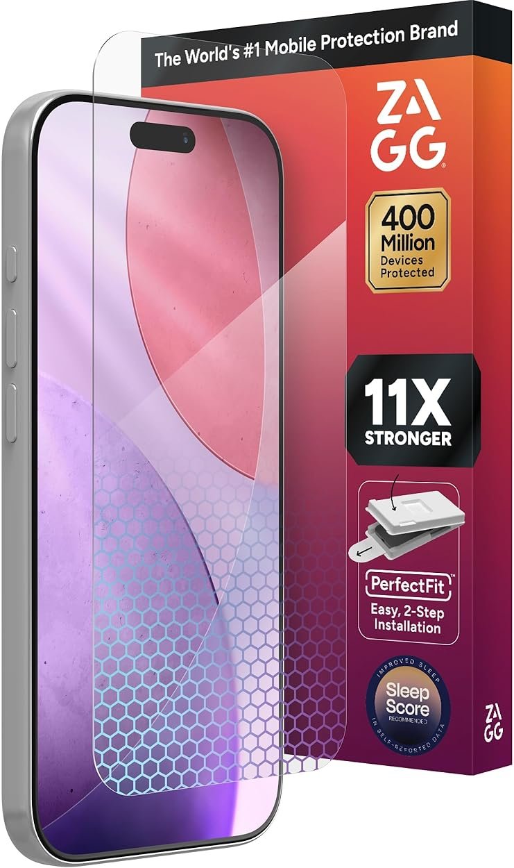 ZAGG XTR5 Screen Protector for iPhone 17 Pro - Glass, Blue Light Protection, 11X Stronger, Eyesafe CPF60 Tech, Anti-reflective Tech, Vibrant Color & Touch Sensitive Tempered Glass, Easy To Install - Product Image