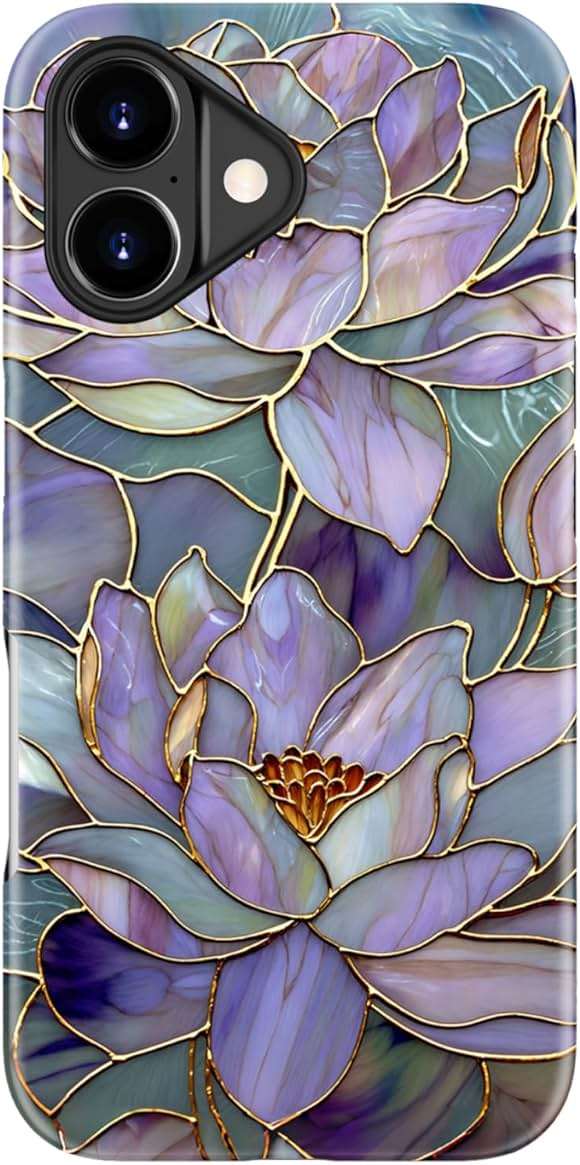 DorisMax for iPhone 17 Case - Wireless Charging Compatible - Dual-Layer Hard Shell + Silicone Cover - Shockproof Protective Phone Case with Stylish Designs for Women - Abstract Lotus - Image 1