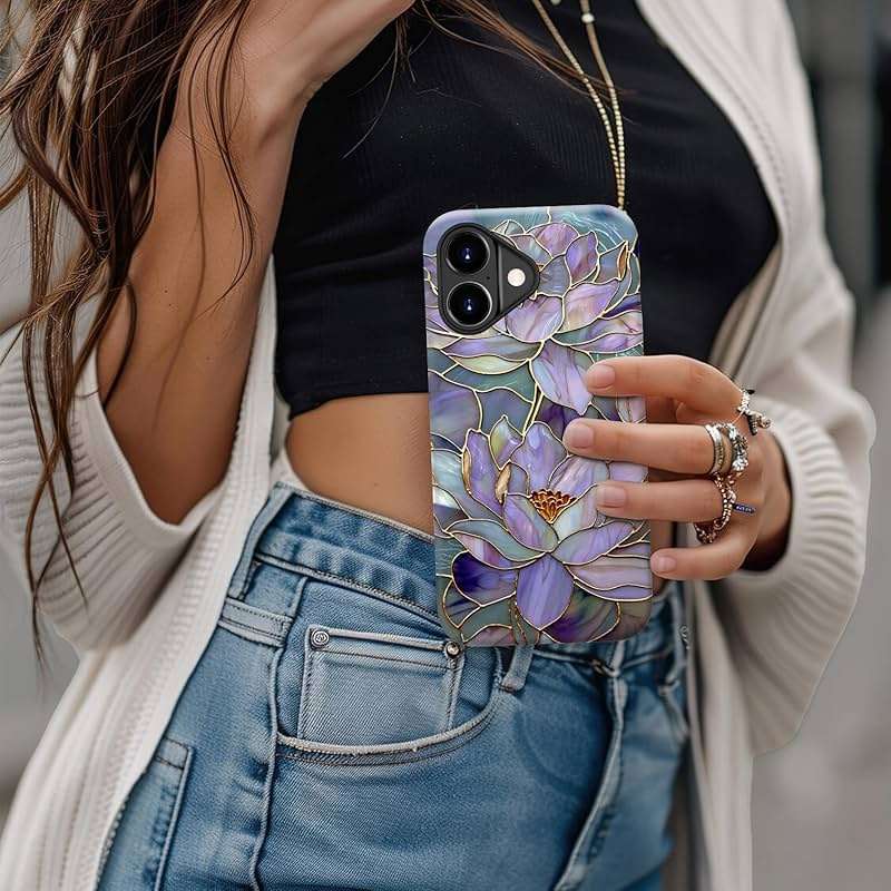 DorisMax for iPhone 17 Case - Wireless Charging Compatible - Dual-Layer Hard Shell + Silicone Cover - Shockproof Protective Phone Case with Stylish Designs for Women - Abstract Lotus - Image 4