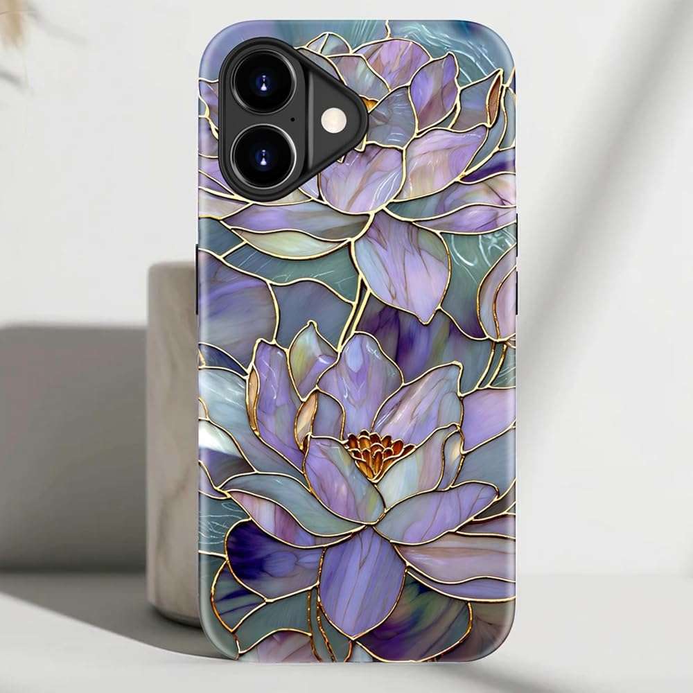 DorisMax for iPhone 17 Case - Wireless Charging Compatible - Dual-Layer Hard Shell + Silicone Cover - Shockproof Protective Phone Case with Stylish Designs for Women - Abstract Lotus - Image 6