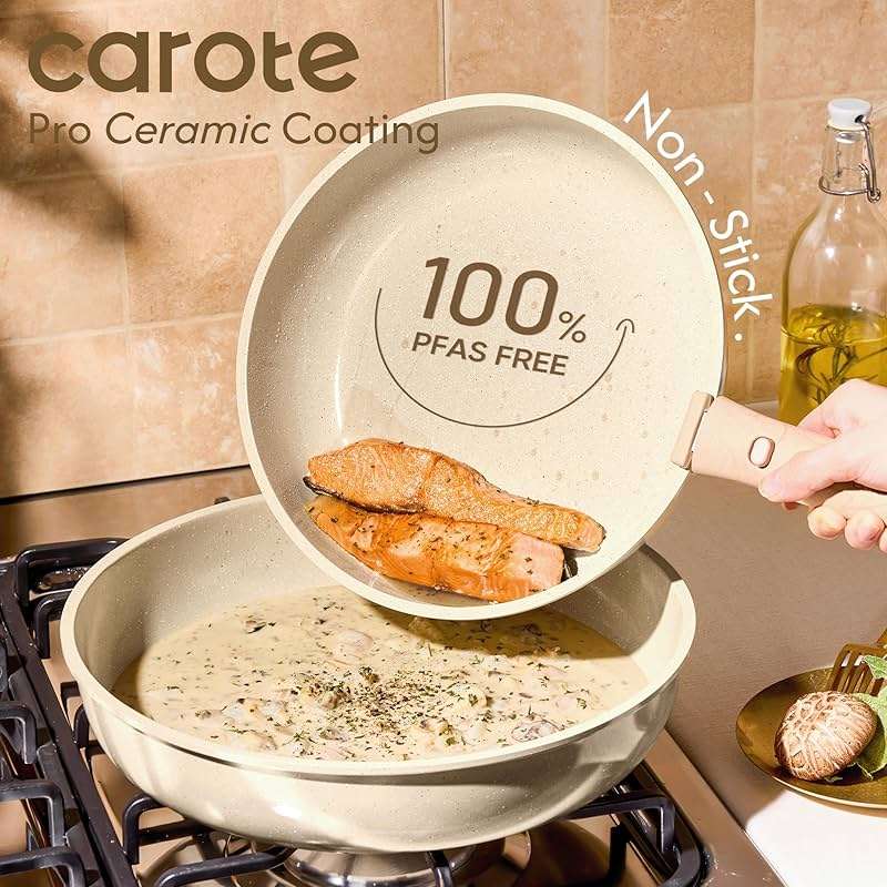 CAROTE 25PCS Ceramic Cookware Set, Pots and Pans set Non Stick, RV Kitchen Cooking Set Removable Handles, Oven Safe, Induction Cookware, Non-toxic Kitchen Cooking Set, PFAS and PFOA Free - Image 3