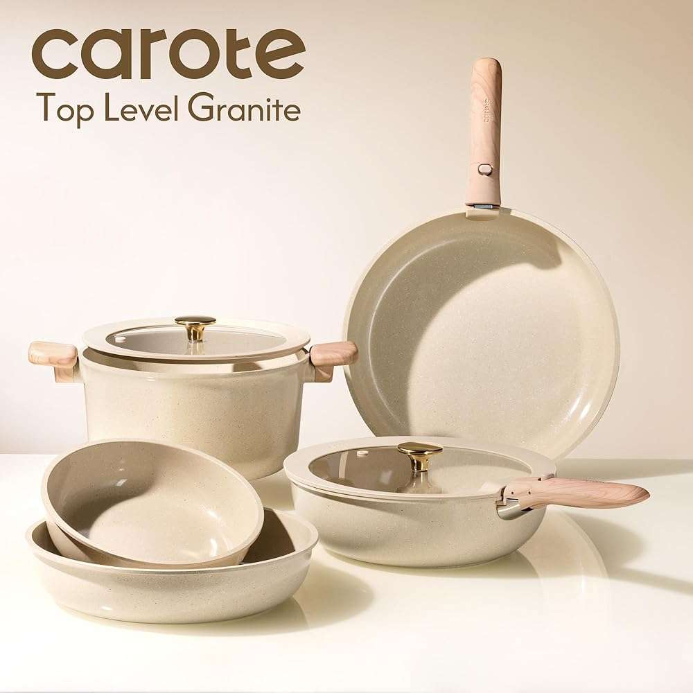 CAROTE 25PCS Ceramic Cookware Set, Pots and Pans set Non Stick, RV Kitchen Cooking Set Removable Handles, Oven Safe, Induction Cookware, Non-toxic Kitchen Cooking Set, PFAS and PFOA Free - Image 9