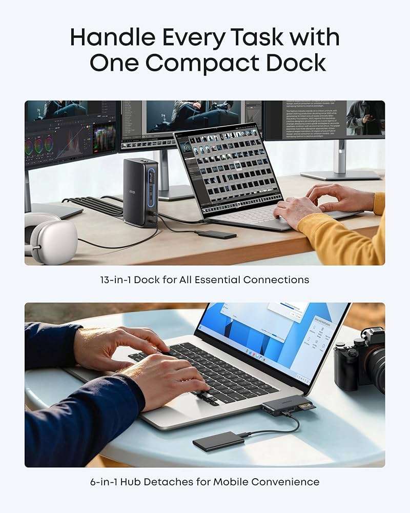 Anker Nano 13-in-1 Laptop Docking Station with Detachable 6-in-1 Hub, USB-C 3 Display Docking (2 HDMI+1 DP), 10 Gbps USB-C, 3 USB-A, Audio, SD/TF, Ethernet, 100W Max PD for Dell/Lenovo/HP Home Office - Image 3