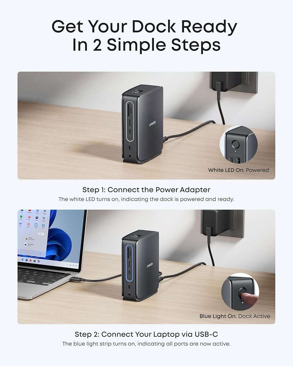 Anker Nano 13-in-1 Laptop Docking Station with Detachable 6-in-1 Hub, USB-C 3 Display Docking (2 HDMI+1 DP), 10 Gbps USB-C, 3 USB-A, Audio, SD/TF, Ethernet, 100W Max PD for Dell/Lenovo/HP Home Office - Image 6