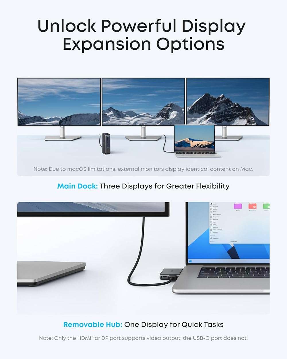 Anker Nano 13-in-1 Laptop Docking Station with Detachable 6-in-1 Hub, USB-C 3 Display Docking (2 HDMI+1 DP), 10 Gbps USB-C, 3 USB-A, Audio, SD/TF, Ethernet, 100W Max PD for Dell/Lenovo/HP Home Office - Image 7
