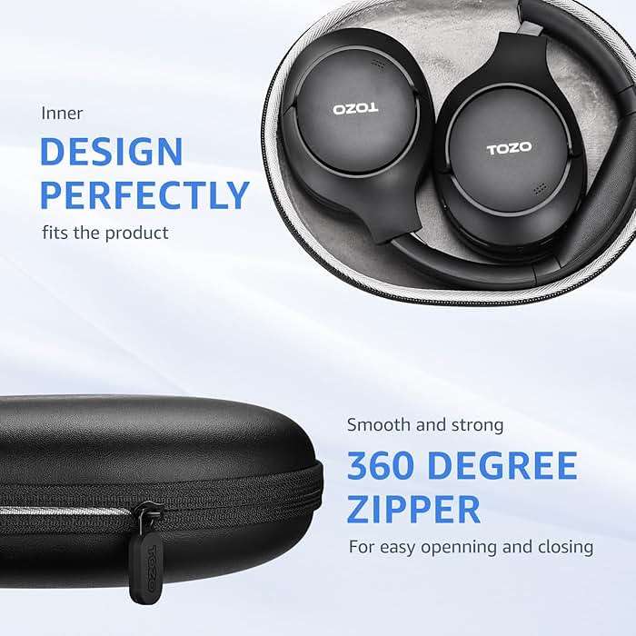 TOZO HT2 Hybrid Active Noise Cancelling Headphones+Headphone Case Cover Water and Dust Resistant, Faux Leather Storage Bag - Image 8