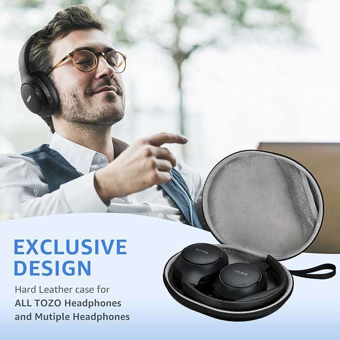 TOZO HT2 Hybrid Active Noise Cancelling Headphones+Headphone Case Cover Water and Dust Resistant, Faux Leather Storage Bag - Image 9