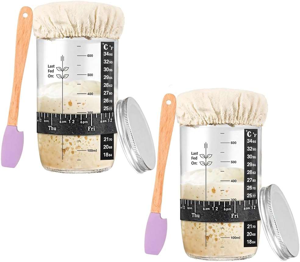 Sourdough Fermentation Starter Kit – 34Oz Glass Jars With Thermometers, Scrapers, Date Bands, Lids & Cloth Covers - Image 1