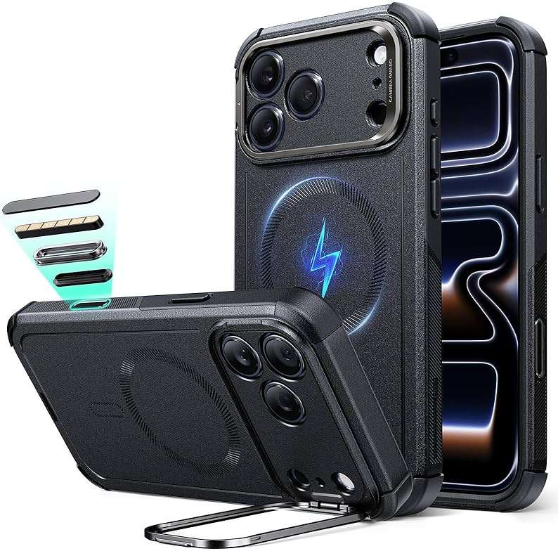 ESR for iPhone 17 Pro Max Phone Case with Stand, 23ft Military-Grade Drop Protection, Camera Control Button, Shock-Absorbing Rugged Cover, Compatible with MagSafe Accessories, Cyber Series, Black - Image 1