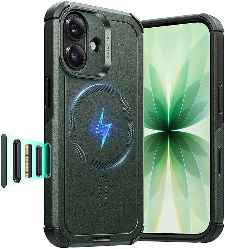 ESR for iPhone 17 Phone Case, 23ft Military-Grade Drop Protection, Shock-Absorbing Rugged Cover, MagSafe Accessories Compatible, Cyber Series, Olive Green - Product Image