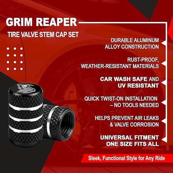 Grim Reaper Tire Valve Stem Caps, 4 pcs/Pack, Anodized Aluminum Tire Valve Cap Set, Corrosion Resistant, Universal Stem Covers for Cars Trucks Motorcycles SUVs and Bikes (Black) - Image 3