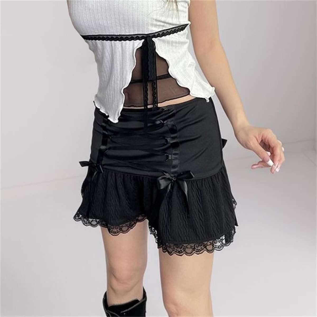 Inpunktoo Y2k A Line Mini Skirt Women Fairy Low Waisted Goth Flared Punk Rave - Image 4