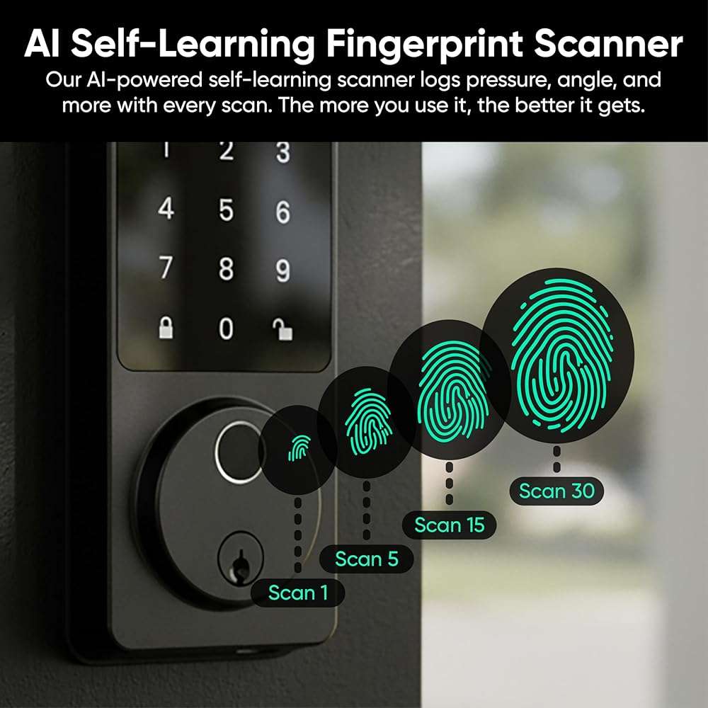 Wyze Auto-Lock Bolt v2, Fingerprint Keyless Entry Smart Lock, AI Learning Scanner with Wi-Fi Front Door Lock Deadbolt, Auto-Lock, 8 Months Battery, BHMA2, IP53, Anti-Peep Keypad, Backup Keys - Image 4