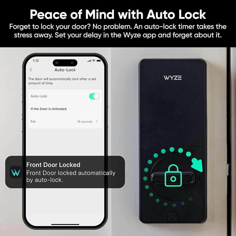Wyze Auto-Lock Bolt v2, Fingerprint Keyless Entry Smart Lock, AI Learning Scanner with Wi-Fi Front Door Lock Deadbolt, Auto-Lock, 8 Months Battery, BHMA2, IP53, Anti-Peep Keypad, Backup Keys - Image 8