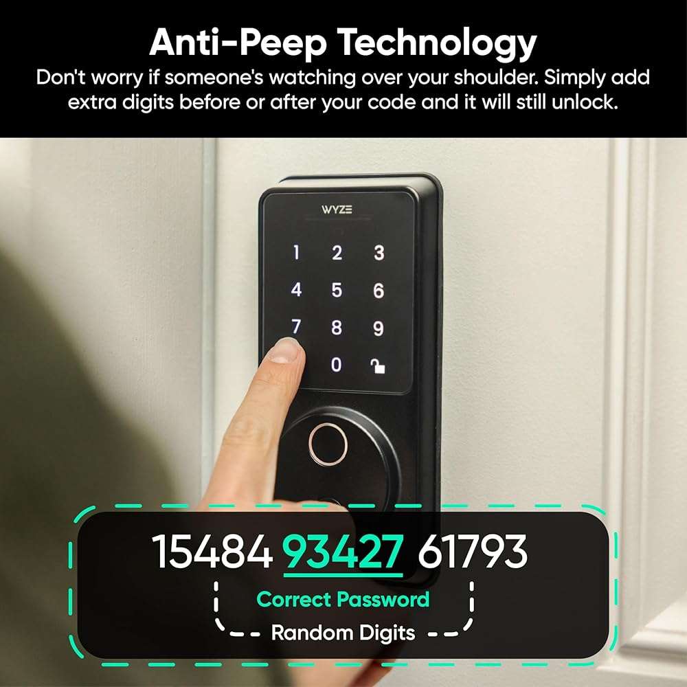 Wyze Auto-Lock Bolt v2, Fingerprint Keyless Entry Smart Lock, AI Learning Scanner with Wi-Fi Front Door Lock Deadbolt, Auto-Lock, 8 Months Battery, BHMA2, IP53, Anti-Peep Keypad, Backup Keys - Image 9