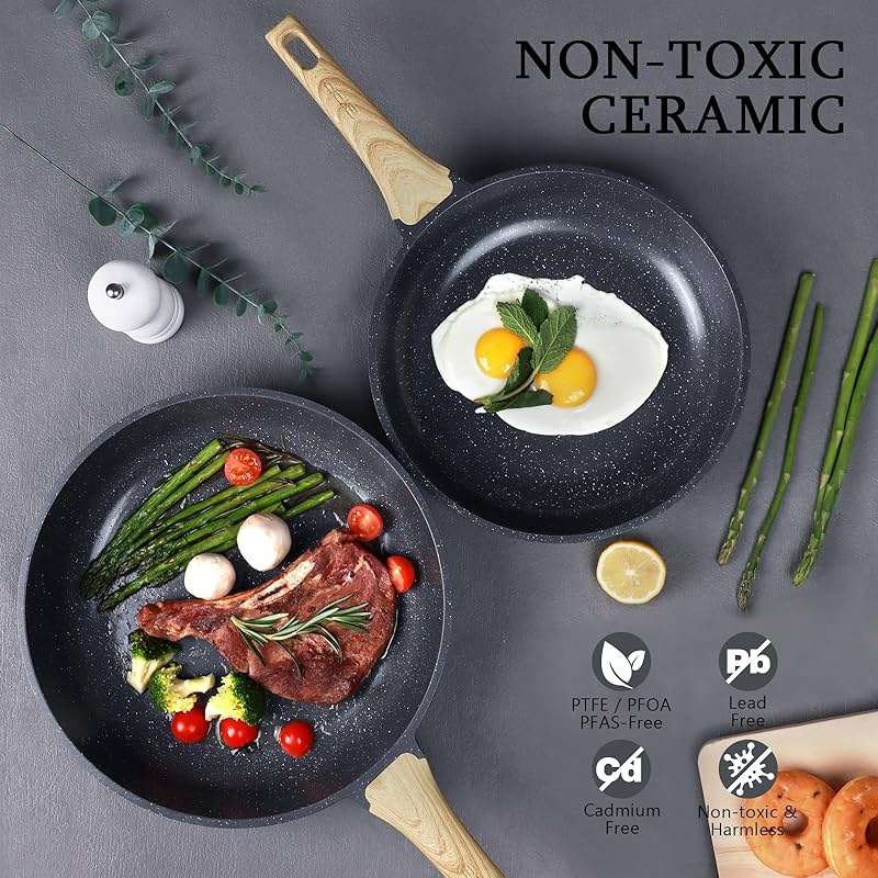 GiPP Non Stick Frying Pan - 8" Nonstick Pan Skillet with Ceramic Coating,Non Toxic Fry Pans for Cooking, Omelette Pan with Stay Cool Handle, Induction Compatible, PFAS/PTFE/PFOA Free (Gray) - Image 2