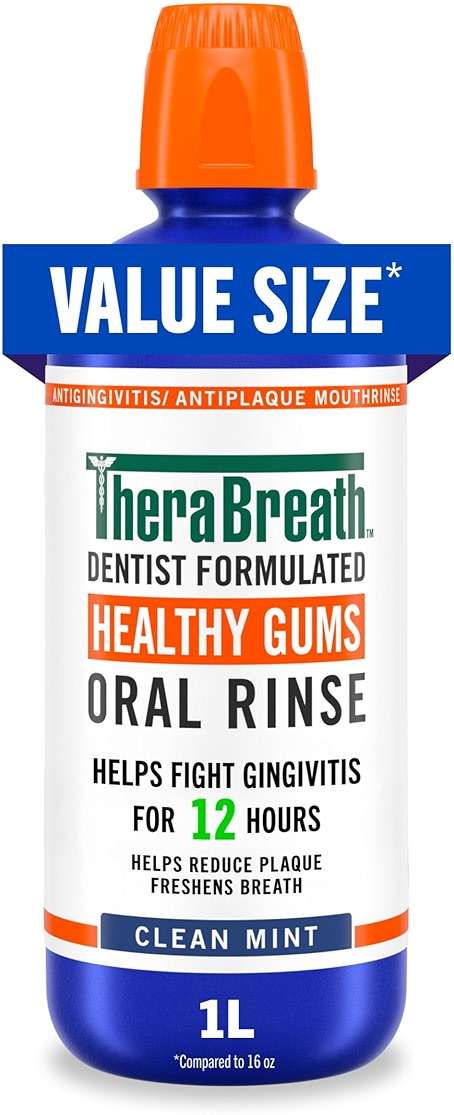 TheraBreath Healthy Gums Oral Rinse, Antigingivitis, Clean Mint Flavor, Dentist Formulated to Help Prevent Gingivitis and Support Gum Health, Alcohol Free, 1 Liter - Image 1