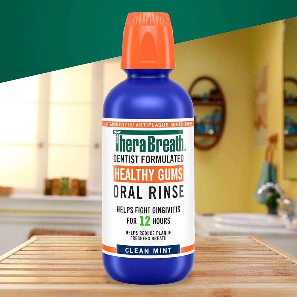 TheraBreath Healthy Gums Oral Rinse, Antigingivitis, Clean Mint Flavor, Dentist Formulated to Help Prevent Gingivitis and Support Gum Health, Alcohol Free, 1 Liter - Image 7