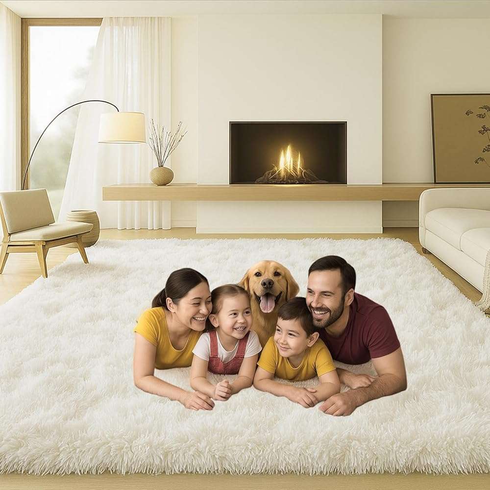 Mtandyx 8x10 Area Rugs Living Room, Cream White Large Plush Fluffy Bedroom Carpet, Non-Slip Upgraded Indoor Thick Soft Rug, Modern Plush Carpet Suitable for Kids Home Decor Aesthetics Dorm. - Image 4
