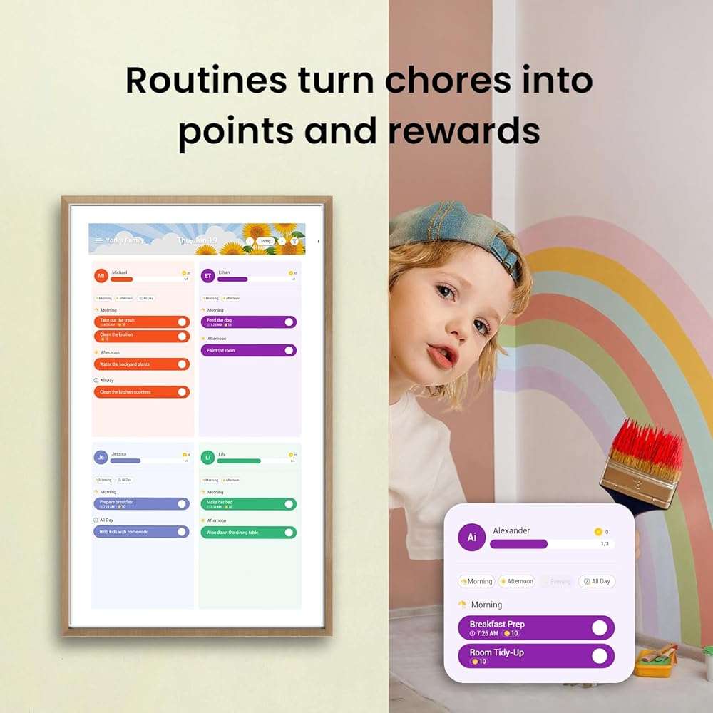 Apolosign 21.5-inch Digital Calendar & Smart Family Wall Planner, No Subscription, Calendar & Dashboard Dual-Mode System, Shared Touchscreen Display with Calendar Sync, Chore Charts & Family Scheduling Hub (Teak) - Image 5