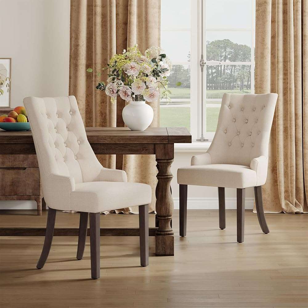 COLAMY Fabric Side Dining Chairs Set of 4, Wingback Upholstered Dining Room Chairs with Tufted Button, Living Room Chairs for Home Kitchen, Beige - Image 8