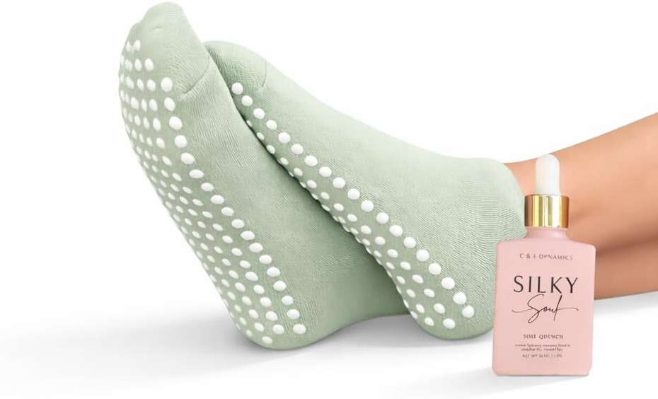 Silky Soul Moisturizing Silicone Socks for Dry Feet & Cracked Heels with Hydrating Tincture - Foot Softening & Heel Repair - Intensive Foot Repair (Sage, Large) - Image 1