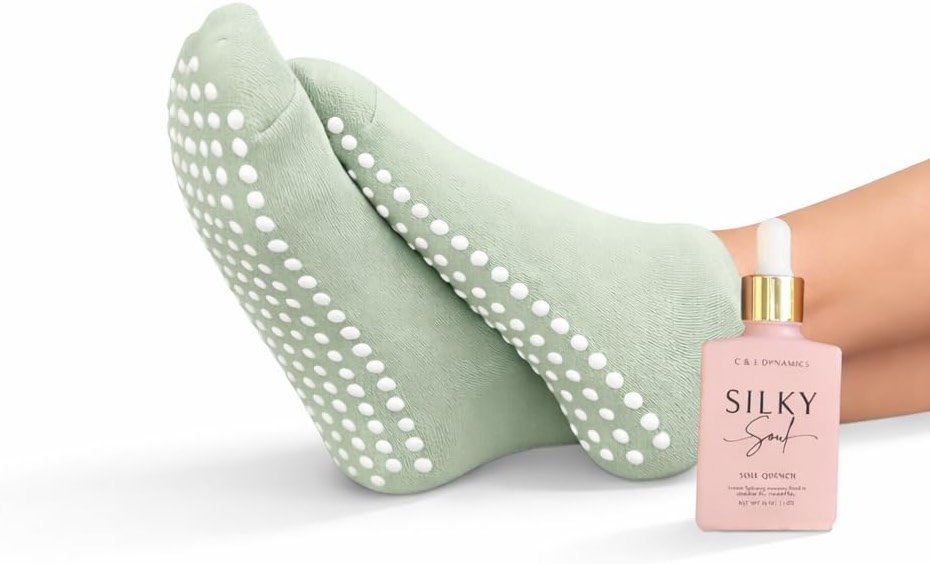Silky Soul Moisturizing Silicone Socks for Dry Feet & Cracked Heels with Hydrating Tincture - Foot Softening & Heel Repair - Intensive Foot Repair (Sage, Large) - Product Image