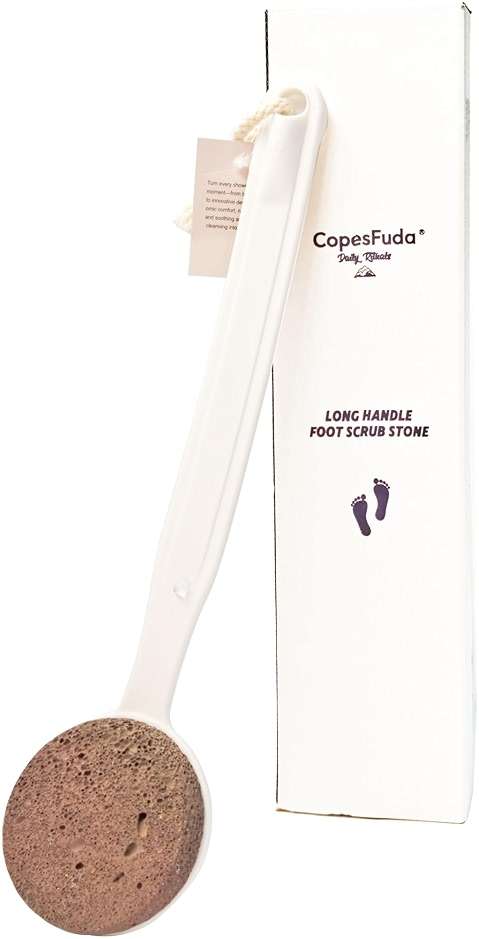 CopesFuda Curved Handle -13.7" Pumice Stone - Ergonomic Non-Slip Foot Scrubber for Shower - Easy Reach Callus Remover & Pedicure Tool for Cracked Heels & Smooth Feet - Image 1