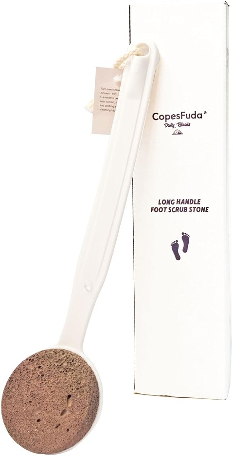 CopesFuda Curved Handle -13.7" Pumice Stone - Ergonomic Non-Slip Foot Scrubber for Shower - Easy Reach Callus Remover & Pedicure Tool for Cracked Heels & Smooth Feet - Product Image