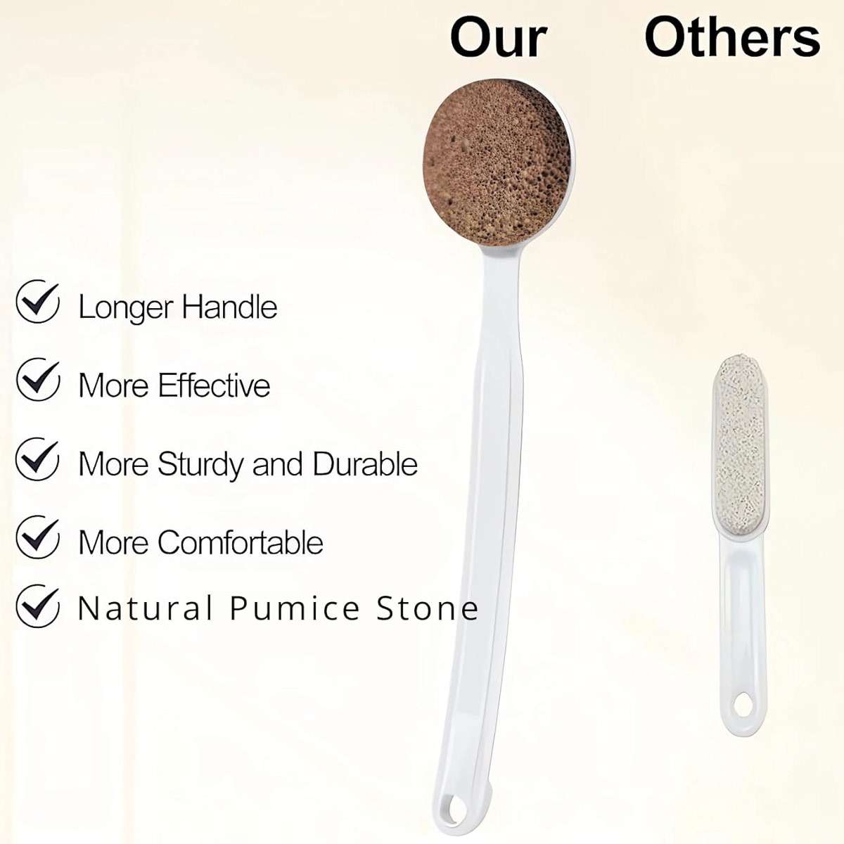 CopesFuda Curved Handle -13.7" Pumice Stone - Ergonomic Non-Slip Foot Scrubber for Shower - Easy Reach Callus Remover & Pedicure Tool for Cracked Heels & Smooth Feet - Image 4