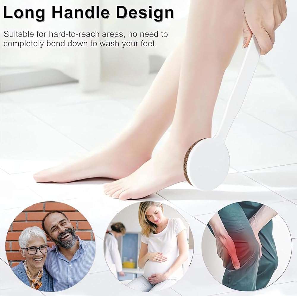 CopesFuda Curved Handle -13.7" Pumice Stone - Ergonomic Non-Slip Foot Scrubber for Shower - Easy Reach Callus Remover & Pedicure Tool for Cracked Heels & Smooth Feet - Image 6