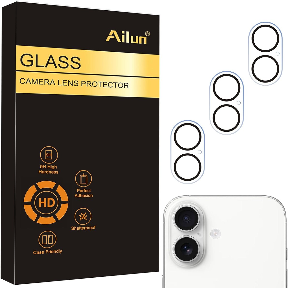 Ailun 3 Pack Camera Lens Protector for iPhone 17,Tempered Glass,9H Hardness,Ultra HD,Anti-Scratch,Case Friendly,Does not Affect Night Shots - Product Image