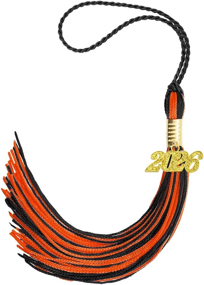 2026 Tassel Graduation, Graduation Tassel 2026, Graduate Cap Tassels with Gold 2026 Charm for Graduations Cap Graduations Party Ceremonies Black and Orange - Product Image
