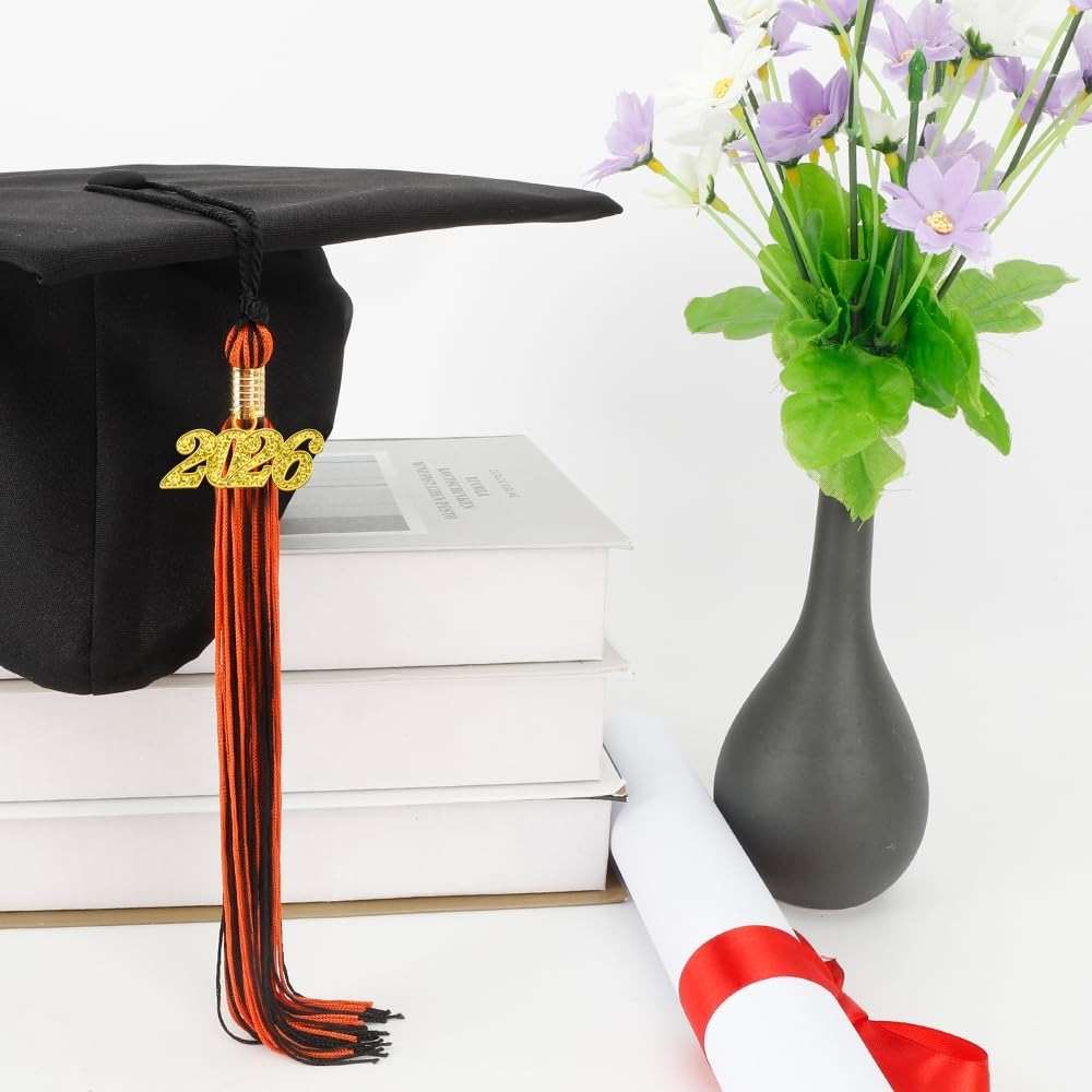 2026 Tassel Graduation, Graduation Tassel 2026, Graduate Cap Tassels with Gold 2026 Charm for Graduations Cap Graduations Party Ceremonies Black and Orange - Image 2