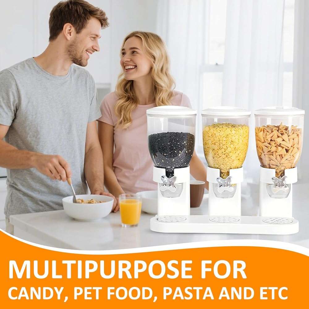 Petyoung Triple Food Storage Dispenser, 6L Capacity Cereal Container, Plastic Dry Food Dispenser for Candy Nuts Grains Granola Snack - Image 6