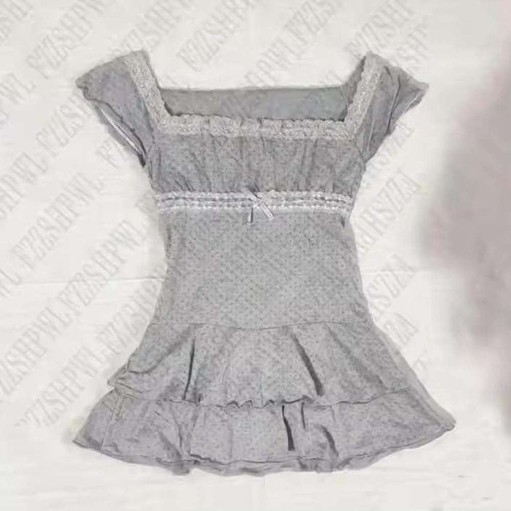 Grunge Emo Goth Shirts Y2k Lace Bow Coquette Babydoll Tops Women Vintage Graphic Tee 2000s Summer Crop Tops - Image 6