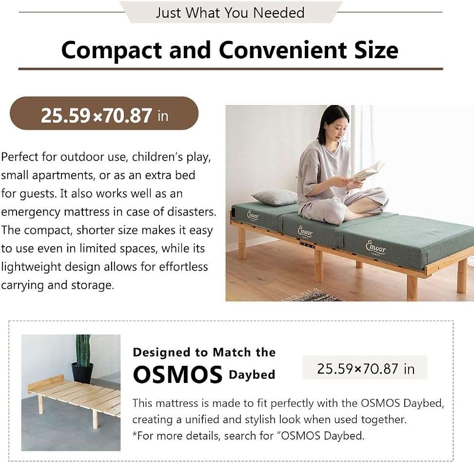EMOOR 2-Way Splittable Napping Mattress 3-Pcs 25.6x70.9x4.7in High Density Foam Gray, Versatile Floor Cushion Stool Washable Cover - Image 4