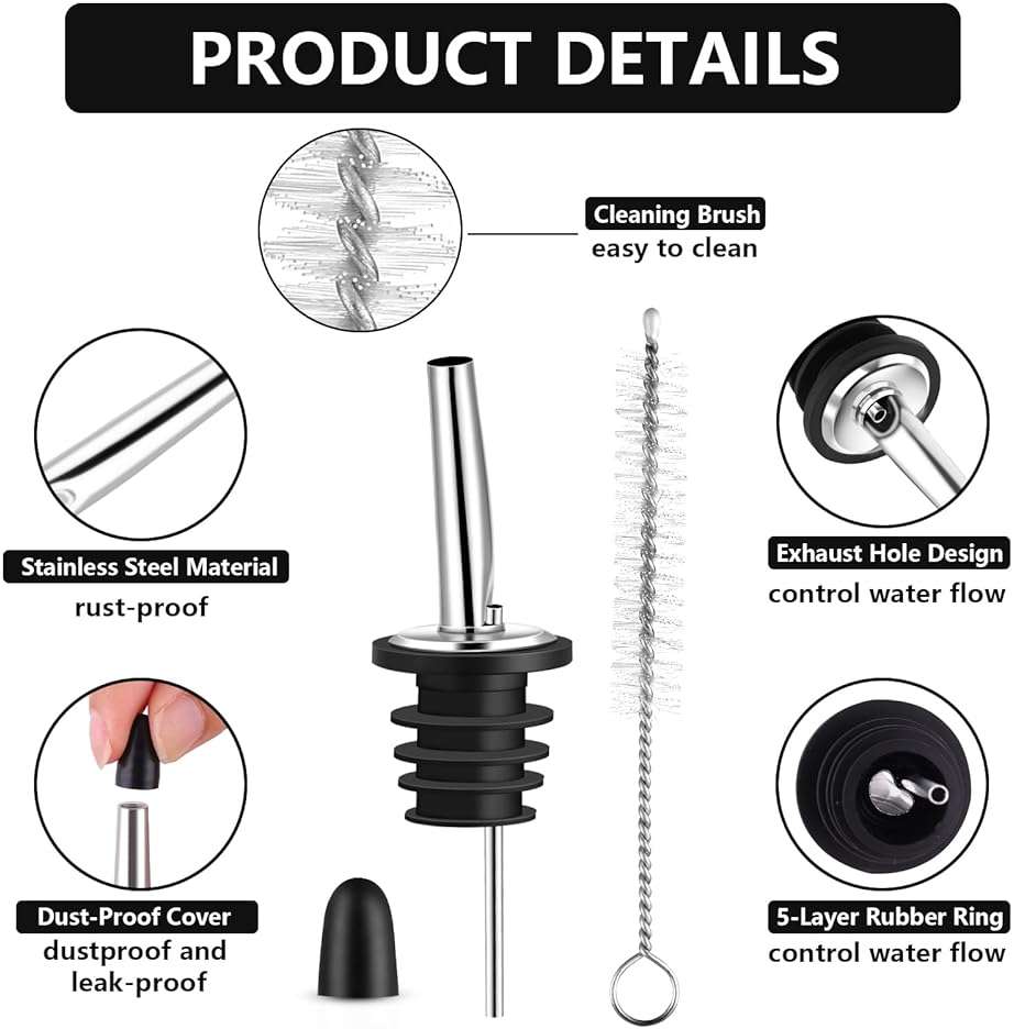 mwellewm 50 Pcs Liquor Pour Spouts, Stainless Steel Liquor Bottle Pourers for Alcohol Speed Pourers for Liquor Bottles Bartending Oil Vinegar and Wine Bar Bartender Accessories - Image 5