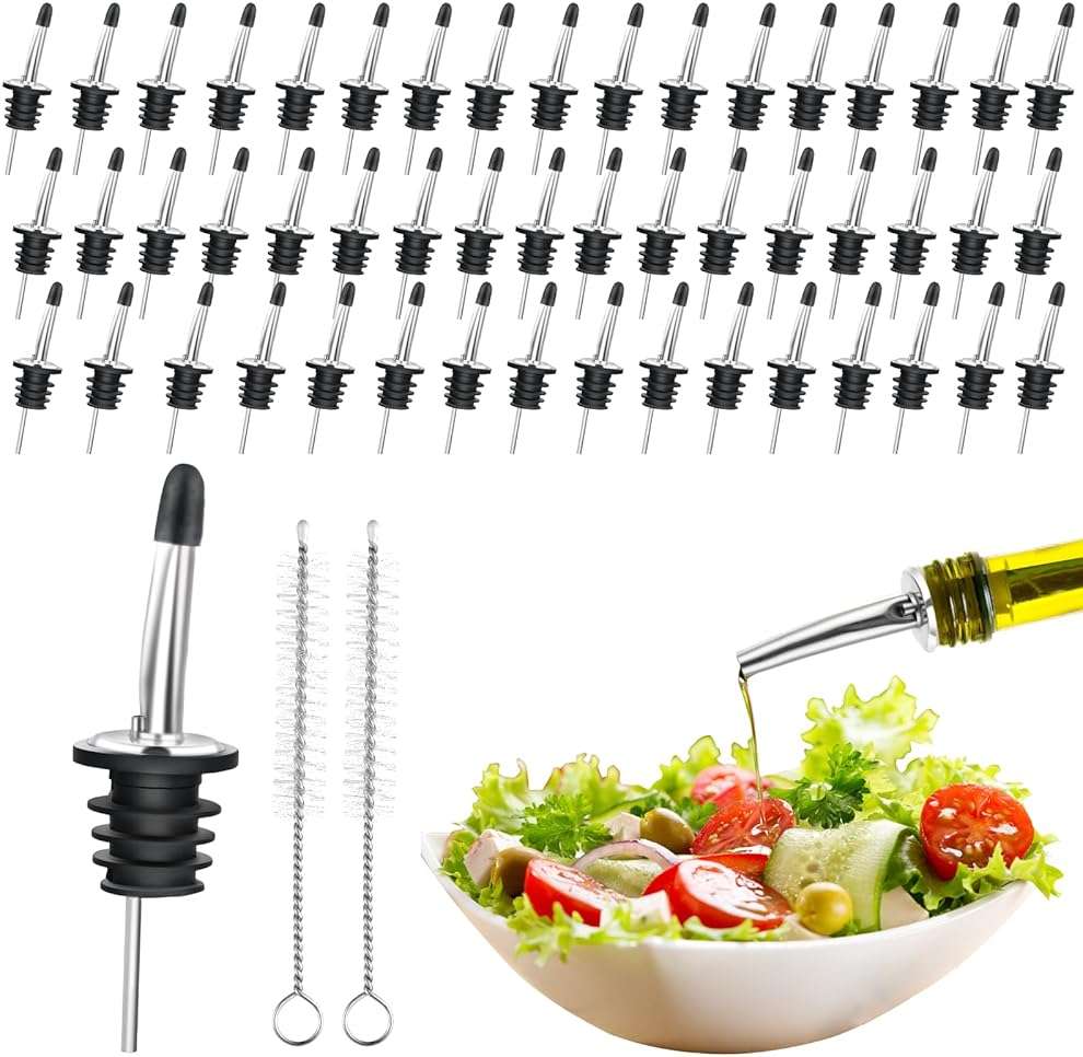 mwellewm 50 Pcs Liquor Pour Spouts, Stainless Steel Liquor Bottle Pourers for Alcohol Speed Pourers for Liquor Bottles Bartending Oil Vinegar and Wine Bar Bartender Accessories - Image 8