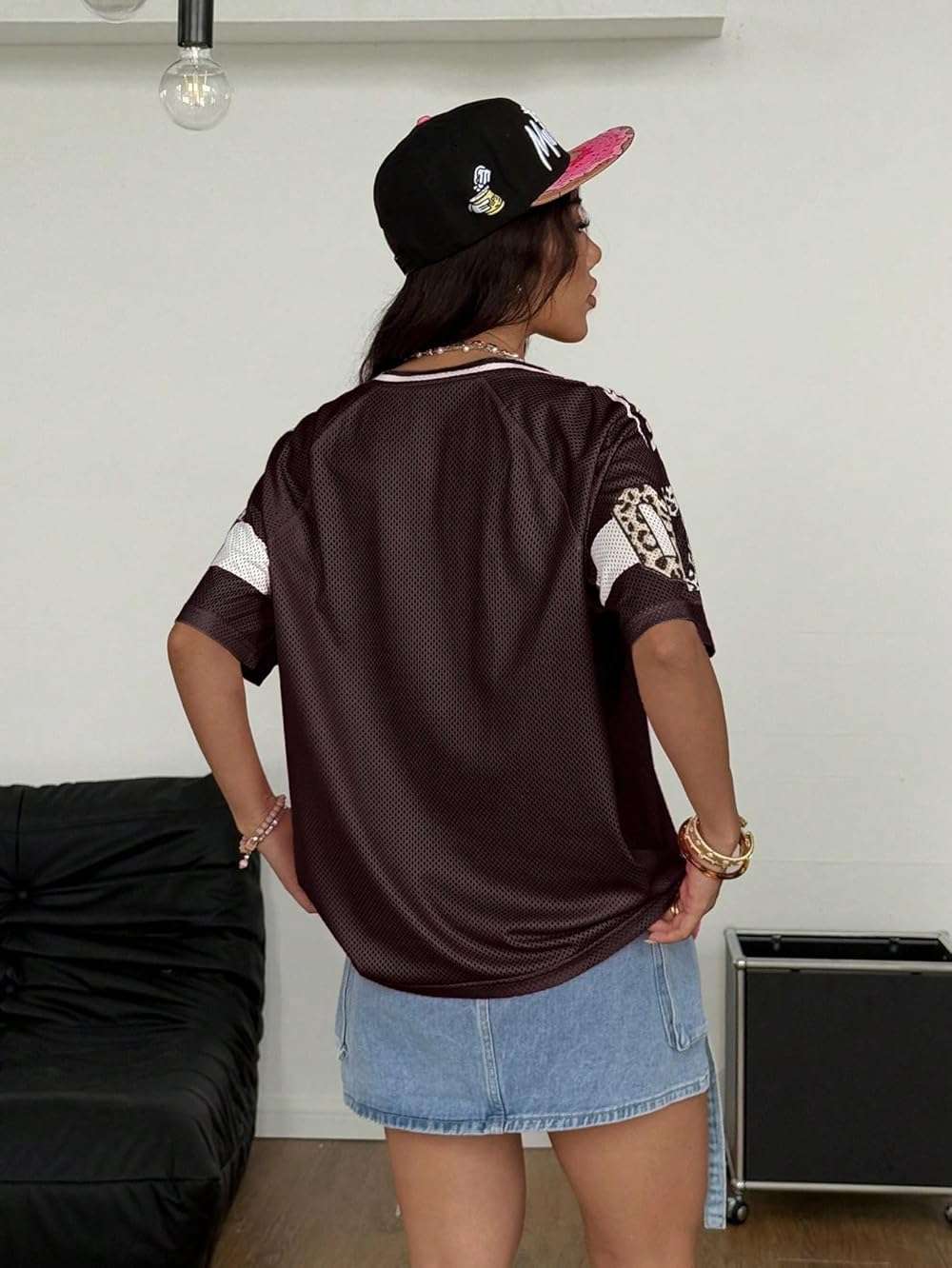 SOLY HUX Women's Y2k Leopard Number Graphic Oversized Tops Football Jersey Shirts Streetwear - Image 2