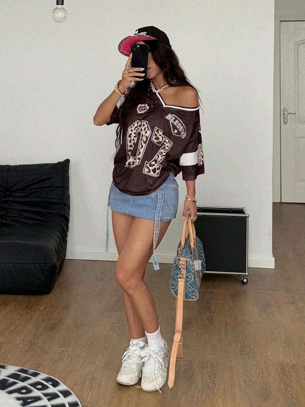 SOLY HUX Women's Y2k Leopard Number Graphic Oversized Tops Football Jersey Shirts Streetwear - Image 5