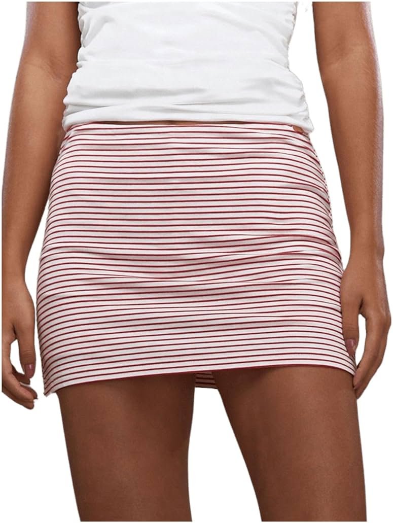 WDIRARA Women's Striped Bodycon Mini Skirt Athletic Workout Hign Waist Sweat Skorts Shorts - Product Image